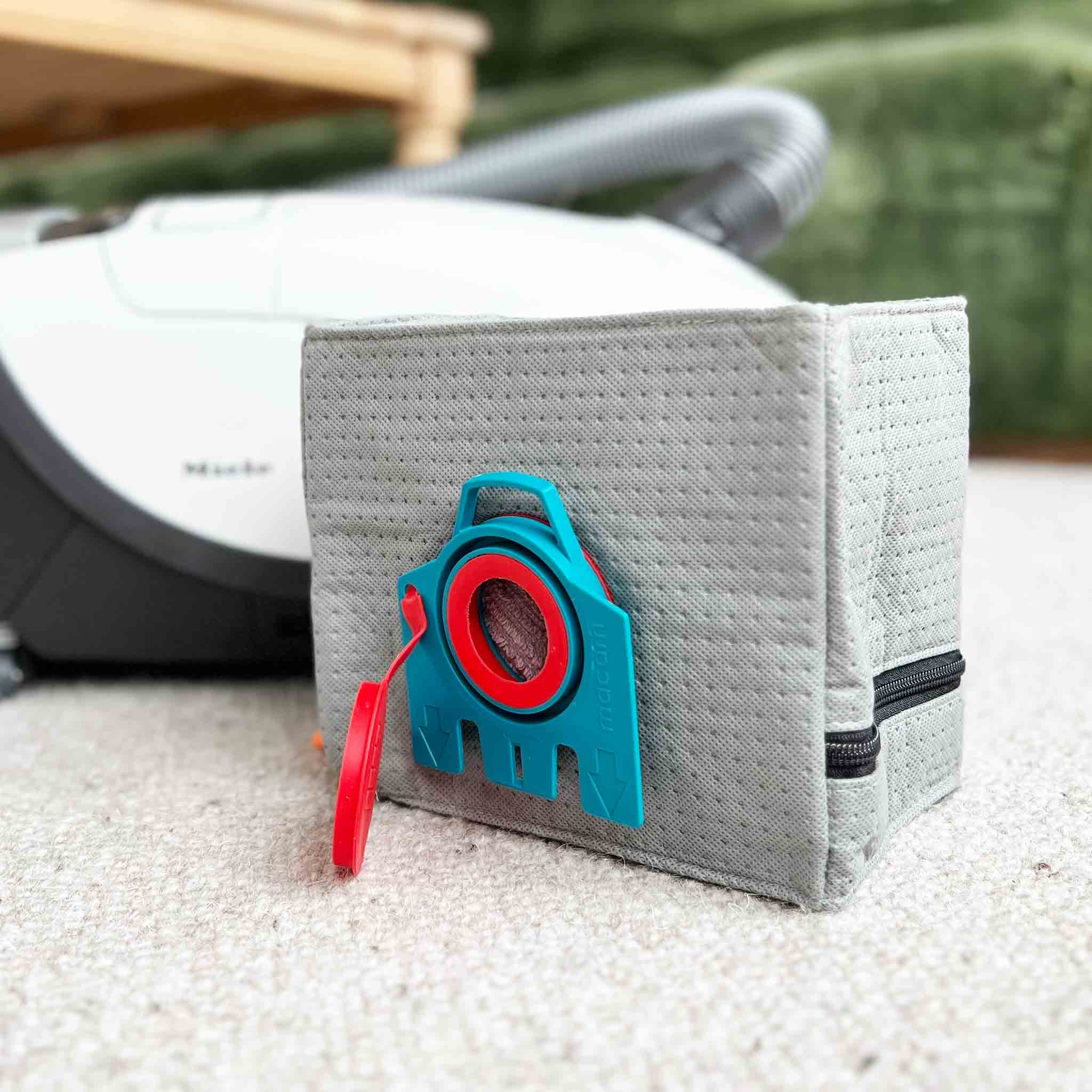 Close-up of the reusable dust bag fabric and collar for Miele Classic/Complete